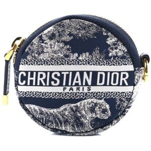 100% Authentic CHRISTIAN DIOR Toile De Jouy Dior Travel Round Coin Purse in Blue